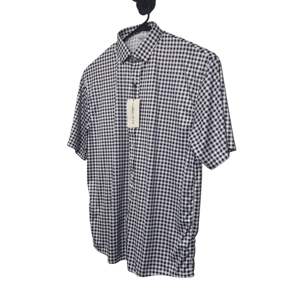COLLARS & CO Quattro Flex Shirt Mens 2XL Navy Gingham Button Down NWT NWT - Picture 4 of 6